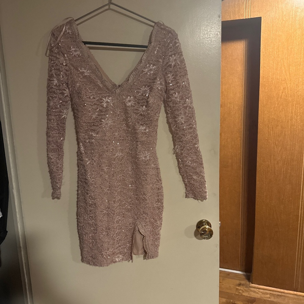 Pink beige sequin dress